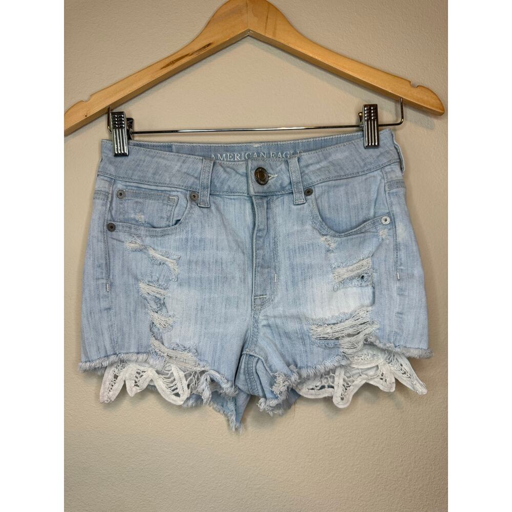 American Eagle super stretch hi-rise shortie distressed shorts